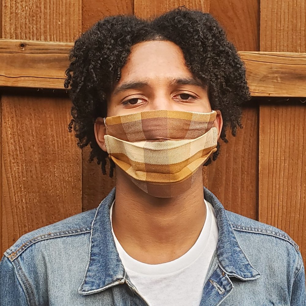 Brown Plaid Handmade Face Mask, Reuse & Wash